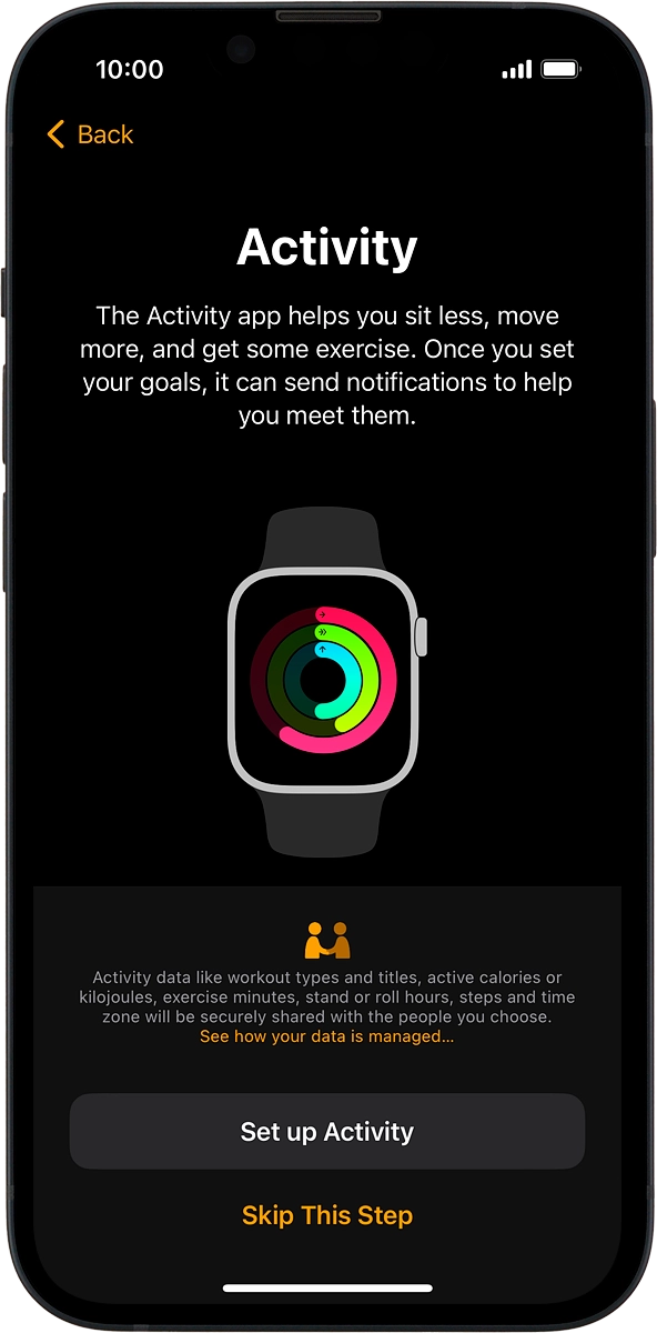 On your phone: Follow the instructions on the screen to select the required activity settings or press Skip This Step.