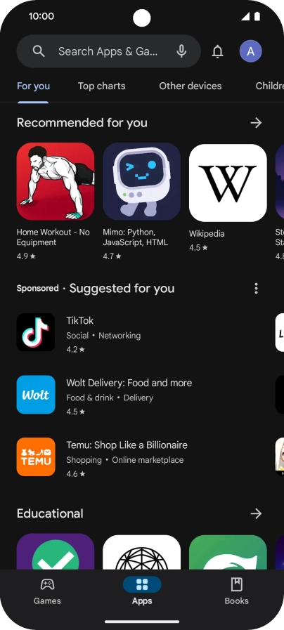 Press the search field.