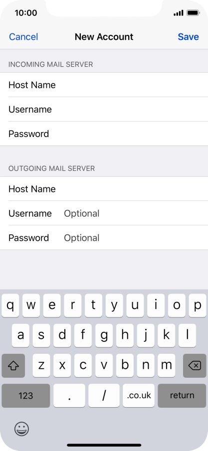 Press Username and key in the username for your email account. Please note that if you're using Vodafone's outgoing server, leave the username field empty. Press Username and key in the username for your email account. Please note that if you're using Vodafone's outgoing server, leave the username field empty.