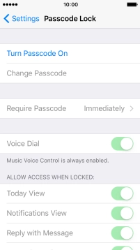 Press Turn Passcode On and key in a phone lock code of your own choice twice. Press Turn Passcode On and key in a phone lock code of your own choice twice.