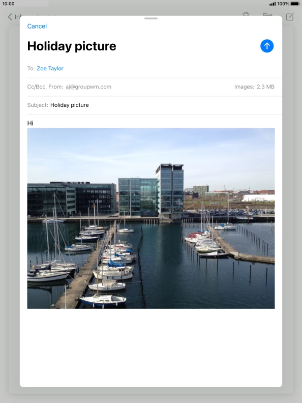 Press the send icon when you've finished your email message.