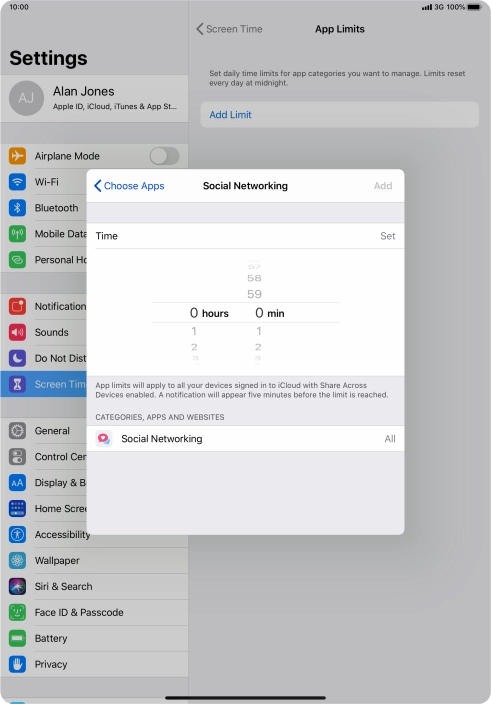 Set the required time limit for use of the selected category. Set the required time limit for use of the selected category.