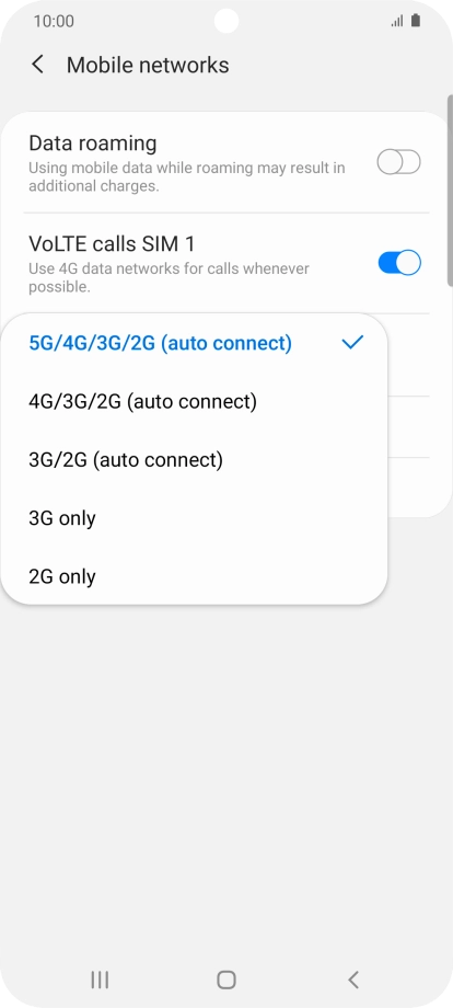 Press the required network mode. Press the required network mode.