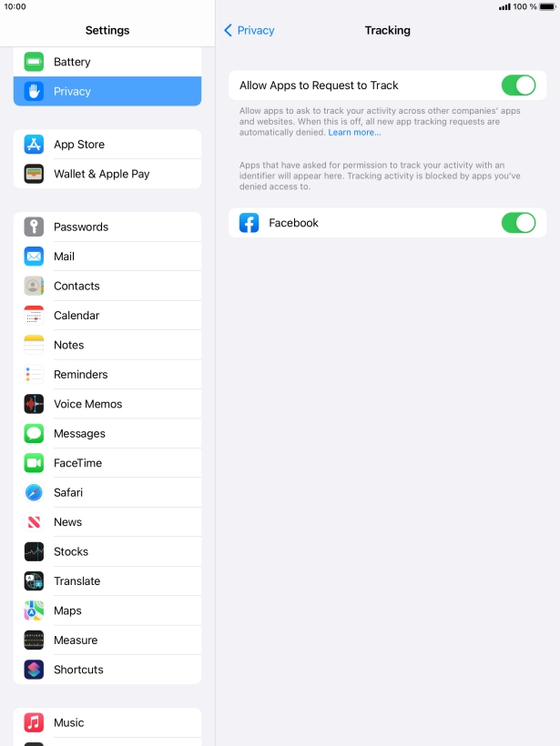 Press Allow Apps to Request to Track to turn the function on or off. Press Allow Apps to Request to Track to turn the function on or off.