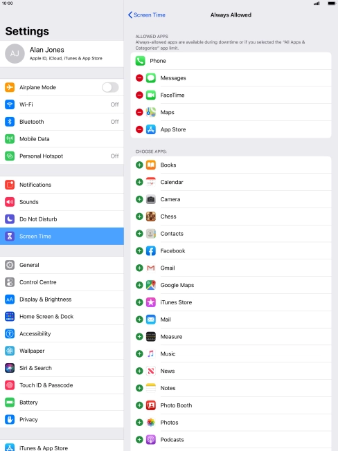 Press the remove icon next to the required app to remove it from the list of allowed apps during Downtime. Press the remove icon next to the required app to remove it from the list of allowed apps during Downtime.