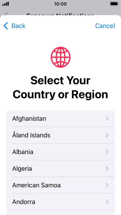Press the required country. Press the required country.