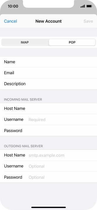 Press Username and key in the username for your email account.