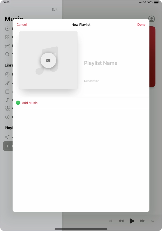 Press the text input field and key in a name for the playlist. Press the text input field and key in a name for the playlist.