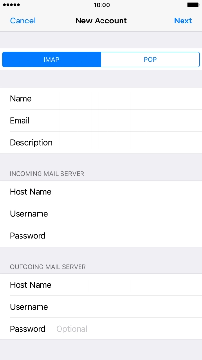 Press Password and key in the password for your email account. Please note that if you're using Vodafone's outgoing server, leave the password field empty.