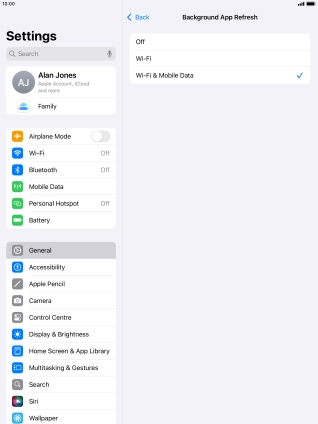 To turn off background refresh of apps, press Off. To turn off background refresh of apps, press Off.