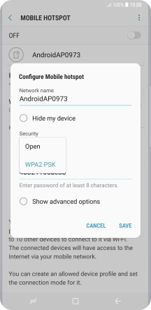Press WPA2 PSK to password protect your Wi-Fi hotspot. Press WPA2 PSK to password protect your Wi-Fi hotspot.