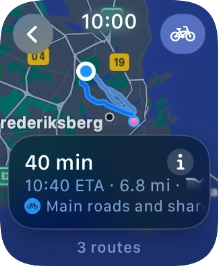 Turn the Digital Crown to see the suggested routes. Turn the Digital Crown to see the suggested routes.