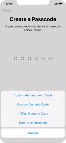 Follow the instructions on the screen to turn on use of phone lock code or press Don't Use Passcode.