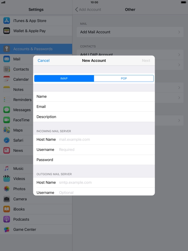 Press IMAP.