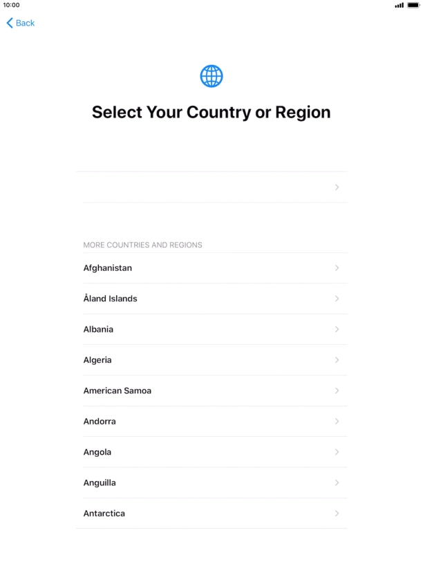 Press the required country or area.
