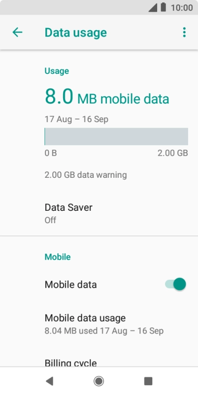 The total data usage is displayed. The total data usage is displayed.