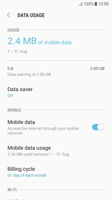 The total data usage is displayed. The total data usage is displayed.