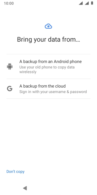 Press the required setting and follow the instructions on the screen to transfer the content from the other phone and finish the activation of your phone. Press the required setting and follow the instructions on the screen to transfer the content from the other phone and finish the activation of your phone.