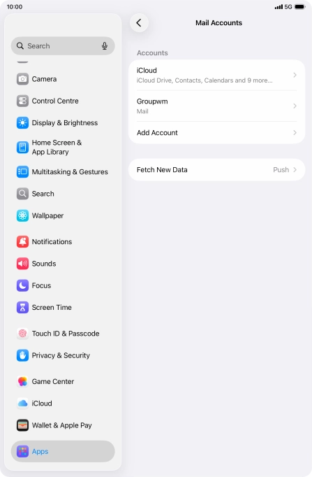 Press the name of the email account you've just set up. Press the name of the email account you've just set up.