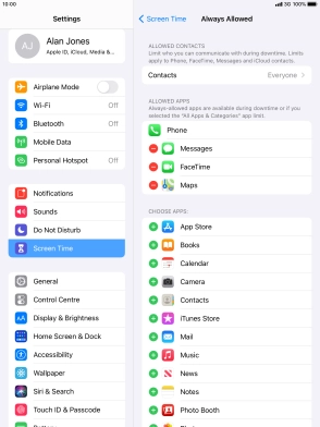 Press the add icon next to the required app to add it to the list of allowed apps during Downtime.
