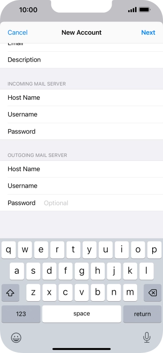 Press Password and key in the password for your email account. Please note that if you're using Vodafone's outgoing server, leave the password field empty.