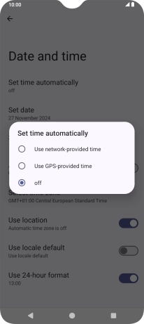 Press Use network provided time to turn on the function. Press Use network provided time to turn on the function.