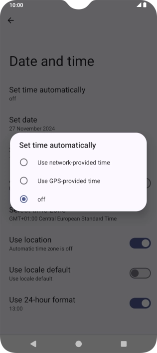 Press Use network provided time to turn on the function. Press Use network provided time to turn on the function.