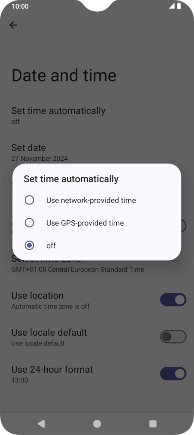 Press Use network provided time to turn on the function. Press Use network provided time to turn on the function.