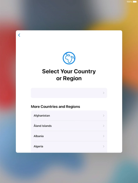 Press the required country or area. Press the required country or area.