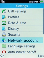 Select Network account and press the Left selection key.
