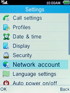 Select Network account and press the Left selection key.