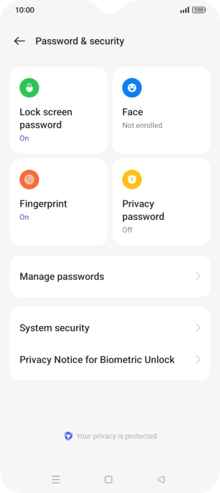 Press Lock screen password and key in the additional phone lock code you created earlier.