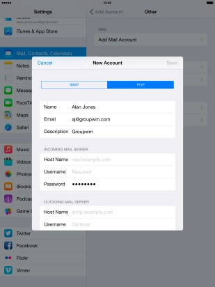 Press Host Name and key in the name your email provider's incoming server.