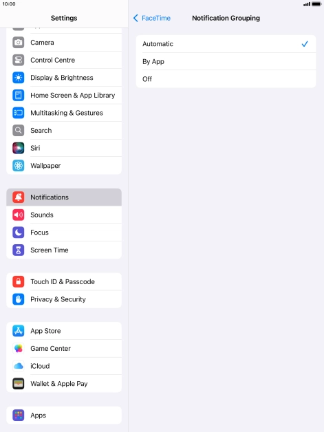 Press the required setting.