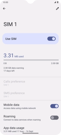 The total data usage is displayed. The total data usage is displayed.