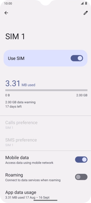 The total data usage is displayed. The total data usage is displayed.