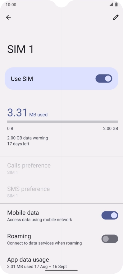 The total data usage is displayed. The total data usage is displayed.