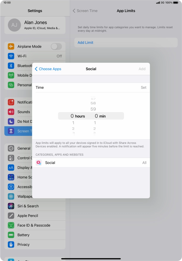 Set the required time limit for use of the selected category. Set the required time limit for use of the selected category.
