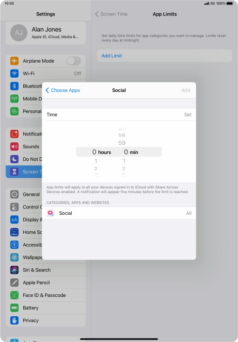 Set the required time limit for use of the selected category. Set the required time limit for use of the selected category.
