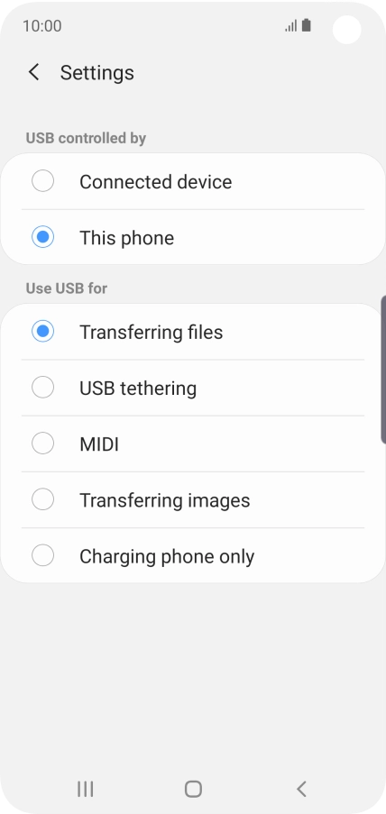 Press Transferring files to turn on the function. Press Transferring files to turn on the function.