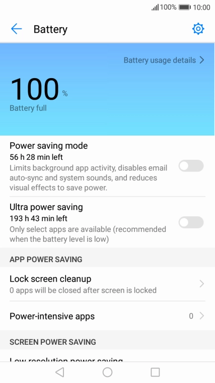Press the indicator next to the required setting to turn on low power mode.