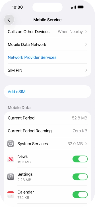 The total data usage is displayed next to Current Period. The total data usage is displayed next to Current Period.