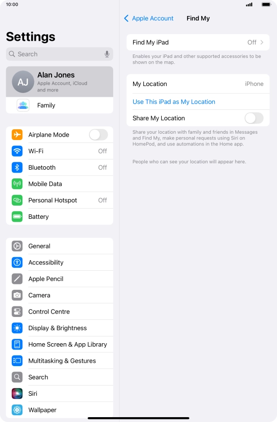 Press Find My iPad.