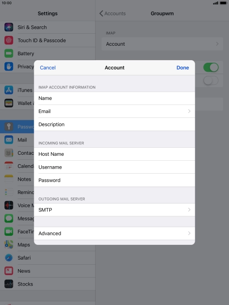 Press SMTP.