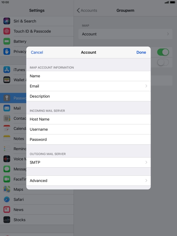 Press SMTP.