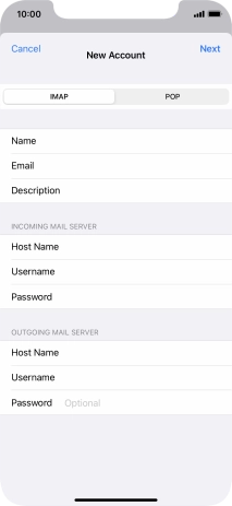 Press Password and key in the password for your email account. Please note that if you're using Vodafone's outgoing server, leave the password field empty.