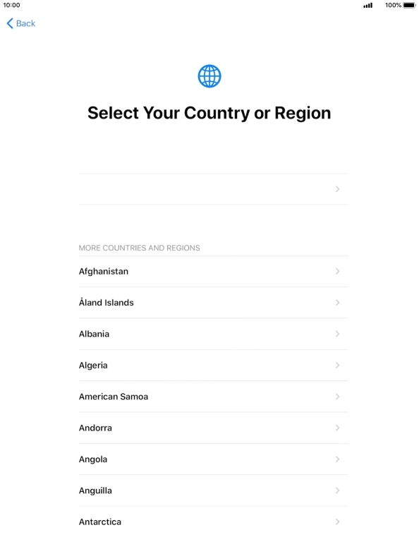 Press the required country or area.