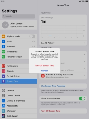 Press Turn Off Screen Time.