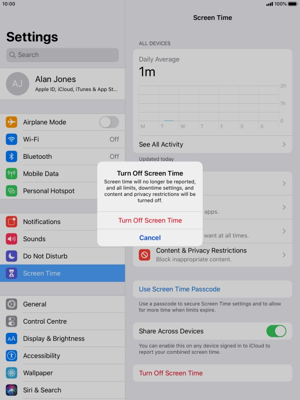 Press Turn Off Screen Time.