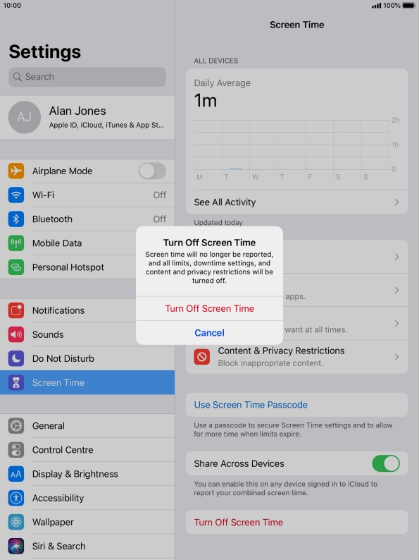 Press Turn Off Screen Time.